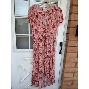 Knox Rose Pink Red Floral High Low Midi Dress XXL  Boho Button Summer Sundress